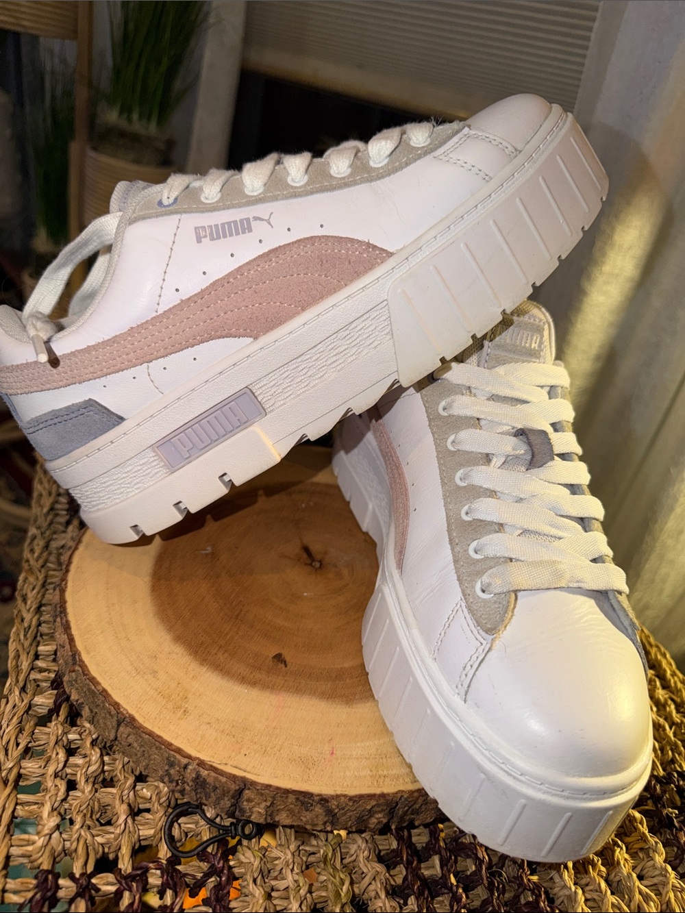 Puma Mayze Mix Women’s 8.5 White Rose Dust Platform Sneakers 387468-04